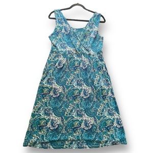 Garnet Hill Starlet Blue Print V-neck Pockets Dress Medium